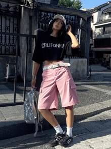 Coolane Women's Casual Versatile Solid Color Utility Shorts - Coral Pink - View 7