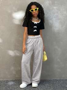 Coolane Kids Tween-Mädchen Frühling/Sommer Streetwear weiße schwarze weite Schlupfhose