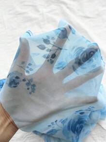 Zolique 2pcs/Set Women's Blue Vacation Printed Halter Top And Mini Skirt Set - Baby Blue - View 9