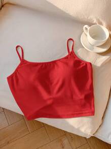 Comfortcana New Arrival Spring/Summer Red Twist Back Cropped Spaghetti Strap Top With Padded Cup For Women - Red - View 3