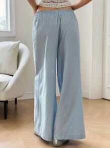 INAWLY Women's Casual Solid Color Drawstring Waist Loose Simple Comfy Wide Leg Pants Fall Cloth For Women - Grey - View 2