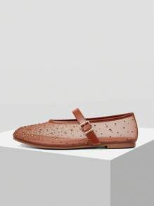 MOTF PREMIUM RHINESTONE DETAIL PU LEATHER FLATS FOR CHRISTMAS - Brown - View 3