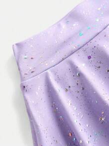 SHEIN Young Girls Activewear Purple Star Print Elastic Waist Comfortable Breathable Mini Skirt, For Yoga, Indoor Dance