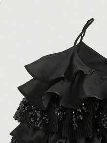 SHEIN MOD Áo hai dây đính sequin nhún bèo cho nữ, Tiệc đen, Lễ hội Rave, Đêm hẹn hò cho nữ, Lễ hội hóa trang, Áo đi chơi, Áo mùa hè cho nữ - màu đen - Xem 4