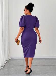 Maweii Vestido ceñido de talla grande para mujer con dobladillo asimétrico, cintura ceñida, elegante para ir al trabajo y de uso casual - Morado - Ver 2