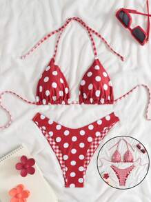 Swim Mod 2 pezzi Bikini sexy con stampa a pois, modello alagoscollo, senza schienale e con taglio alto, adatto per l'estate