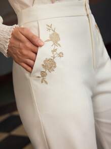 ZEYLAH ELEGANT EMBROIDERED WIDE LEG WHITE CASUAL/BUSINESS WEAR PANTS - White - View 2