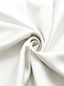 GENKIRA 高端设计简约复古古钱币棕色缎面裹领无袖斜肩连衣裙，春夏 - 白色 - 查看 6