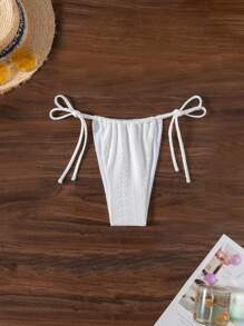 Swim Mod Slip de bikini pentru femei, design nou, material floral, culoare albă uni, cu noduri laterale, croială înaltă, sexy și dulce, potrivit pentru înot, vacanță, plajă, petrecere la piscină