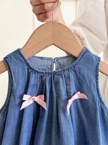 SHEIN 2件套婴儿/女婴牛仔宽松无袖背心和短裤套装 - 淺色水洗藍 - 查看 5