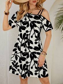 Glamance MB Studio Women's Elegant Black And White Silhouette Print Off Shoulder Mini Dress Office Women Outfits Going Out Outfits Work Clothes - Black - View 1