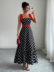 Elenzga Women Polka Dot Print Cami Dress