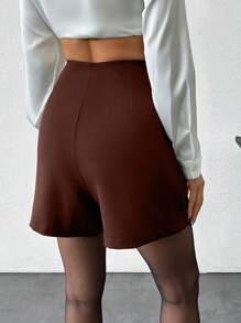 EURMUSE Women Solid Color Mini Shorts, Minimalist And Practical Multi-Purpose - Brown - View 2