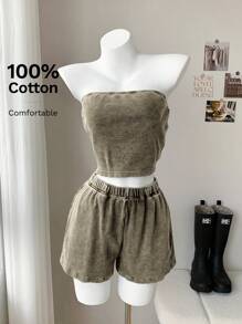Comfortcana Conjunto deportivo casual de verano para mujer en color verde militar vintage - Verde militar - Ver 1