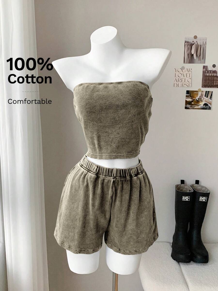 Comfortcana Conjunto deportivo casual de verano para mujer en color verde militar vintage - Verde militar - Ver 1
