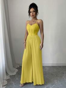 Elenzga Women's Fashion Ruched Camisole Jumpsuit, Spring/Summer - Yellow - View 5