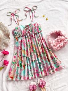 Soleia Váy mini in họa tiết dệt dây mảnh cho nữ trang phục thường ngày váy lưới đi nghỉ trang phục mùa xuân cho nữ váy hoa váy suông cho nữ - Nhiều màu - Xem 1