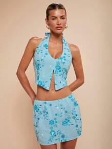 COSMINA 女士优雅度假派对亮片迷你裙，春夏女装 - 藍色 - 查看 1