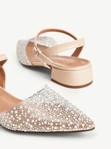 CUCCOO CHICEST Damen Neue Sommer Strass Spitze Quadratische Dicke Niedriger Absatz Elegante Mode Transparente Apricot PVC Kunstleder Flache Slip-On Sandalen, Geeignet für Nachmittagstee, Dates, Modepartys und Urlaub