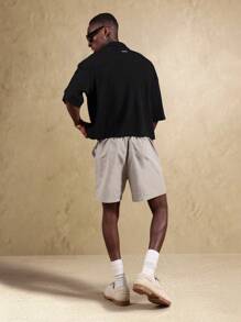 SUMWON 经典夏季松紧腰短裤舒适休闲沙滩散步休闲轻便度假装 - 卡其色 - 查看 6