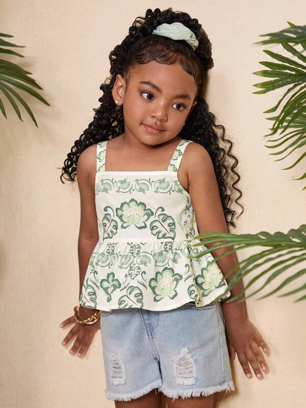 SHEIN Young Girl Ditsy Floral Chiffon Camisole Casual Vacation Tank Top