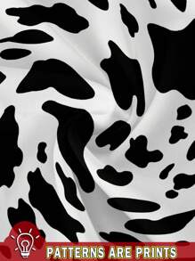 SHEIN EZwear Plus Size Casual Full Print Cow Spots Pattern Drawstring Straight Leg Pants, Suitable For Spring/Summer