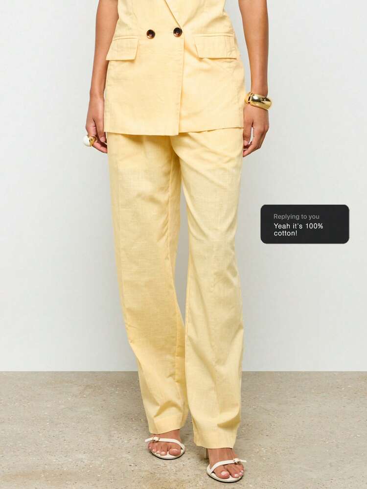 AiiRZ Pantalon en lin à taille haute et jambe évasée