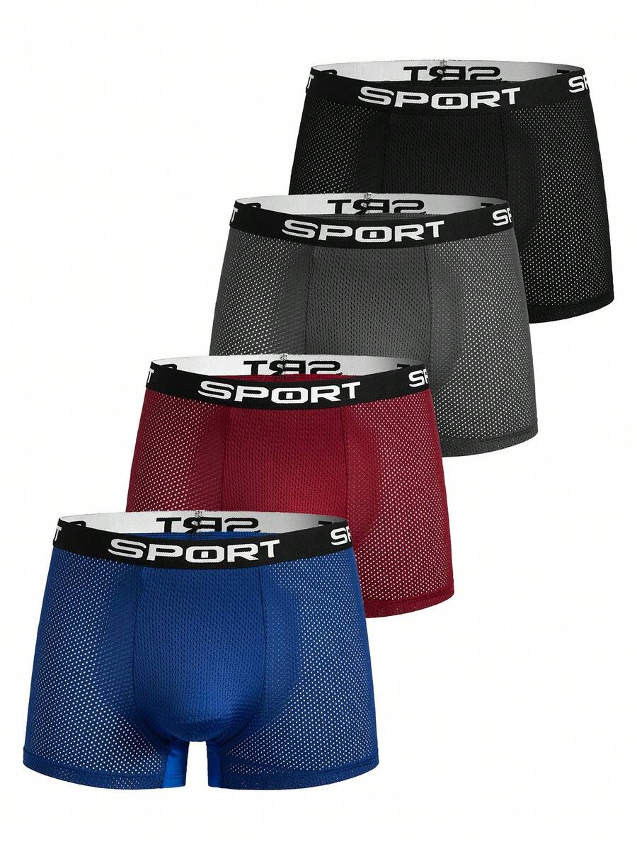 Snug Zone Calzoncillos bóxer transparentes con estampado de letras y bloques de color para hombres, paquete de calzoncillos bóxer de malla, ropa interior para hombres, paquete de calzoncillos bóxer, pantalones cortos de licra - Multicolor - Ver 1