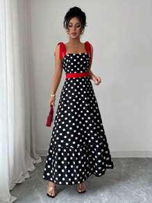 Elenzga Women Polka Dot Print Cami Dress