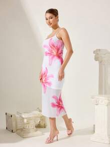 CUCCOO CHICEST Women's Summer New Elegant Faux Leather High Heel Sandals With Cross Strap And 3D Floral Design, Suitable For Tea Party, Date, Fashion Party, Vacation, Beach - Pink - View 3