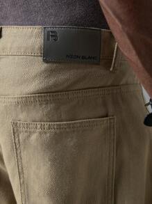 NEON BLANC Men's Street Fashion Woven Embroidered Pocket Letter Print Barrel Leg Baggy Pants - Khaki - View 5