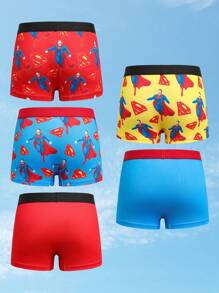 SUPERMAN X SHEIN Quần lót boxer in hình siêu anh hùng thoải mái có cạp chun tương phản cho bé trai - Đỏ - Xem 2
