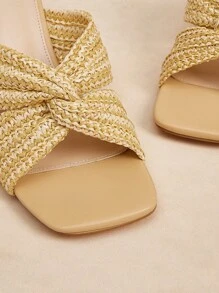 Rosivie Sandale cu toc înalt galben țesute, culoare bej, pentru femei, la modă