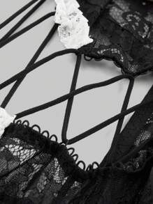 ROMWE Dark Gothic Lace Cosplay Sexy Dress - Black - View 4