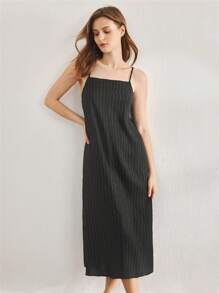 Ocili Ocili Vestido de lino natural minimalista y confortable con tirantes ajustables para mujer, ropa de estar en casa
