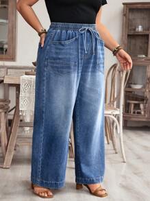 EMERY ROSE 大码休闲度假牛仔裤，夏季时尚 - 淺色水洗藍 - 查看 4