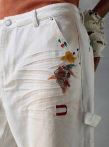 NEON BLANC Men's Street Fashion Woven Long Denim Jeans In White - White - View 4