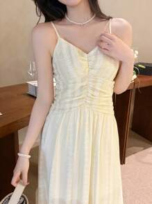 SHEIN LUNE Women's Ruffle Cami Waisted Maxi Casual Dress - Butter Yellow - View 4