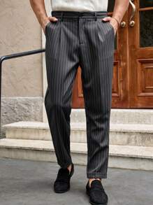 Manfinity VCAY Men's Slim Fit Tapered Vertical Striped 9/10 Length Suit Pants