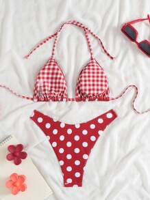 Swim Mod 2 pezzi Bikini sexy con stampa a pois, modello alagoscollo, senza schienale e con taglio alto, adatto per l'estate