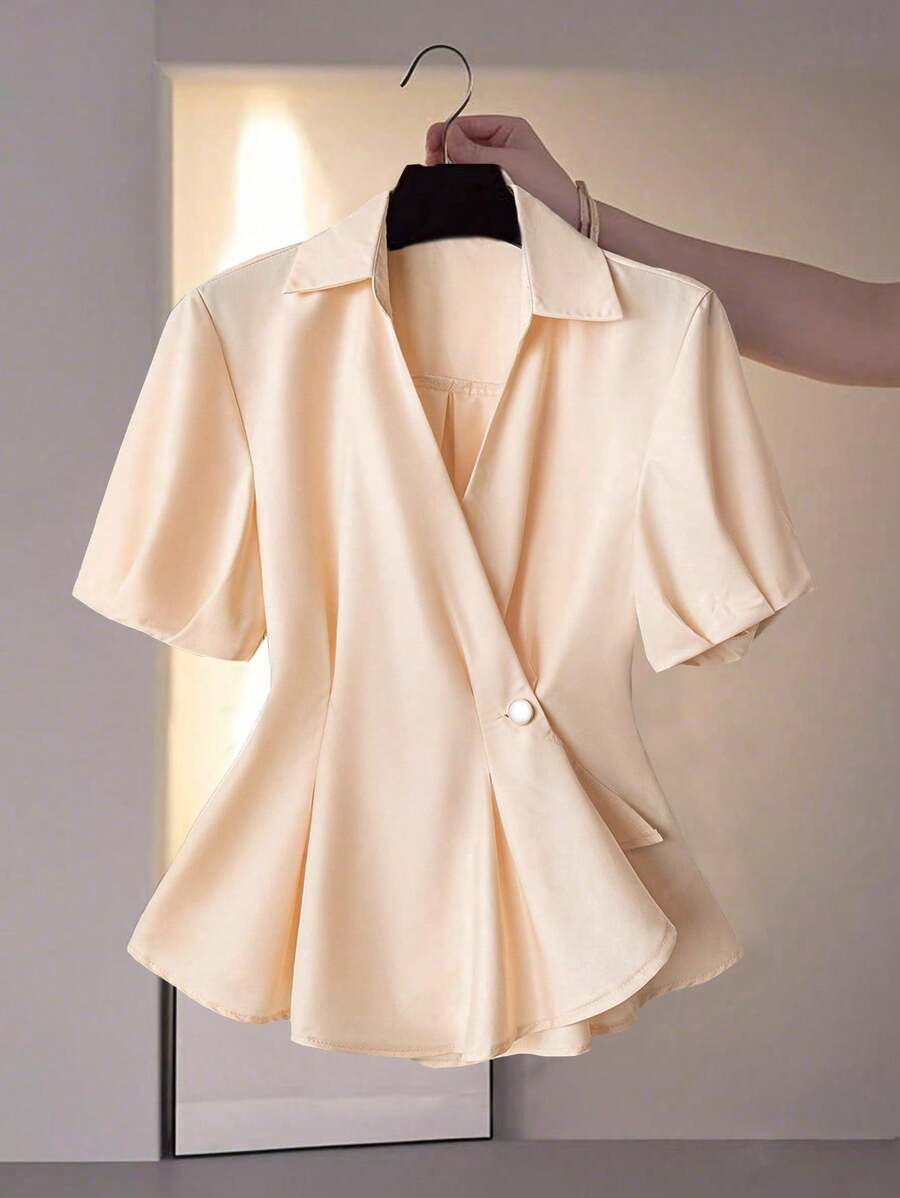 Franclia Damen Bluse mit kurzen Ärmeln und kleinen Knöpfen, eleganter und jugendlicher Look, Sommer