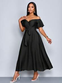 SOLERSUN 女士优雅度假连衣裙，船领修身剪裁，适合度假、日常生活和约会 - 黑色 - 查看 6