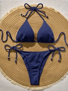 Swim Vcay Bohemian Blue Bikini Set, Elegant Casual Swimwear For Spring Summer Beach Vacation Party