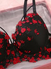 SHEIN 2件套蕾丝刺绣性感女士内衣套装