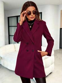 SHEIN 秋冬翻领双排扣大衣