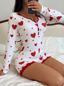 Dream Adore Playsuit met lange mouwen en kanten hartprint