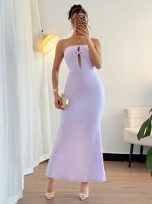 Chiquease Cutout Bow Decor Fitted Mermaid Hem Party Dress - Purple - View 4