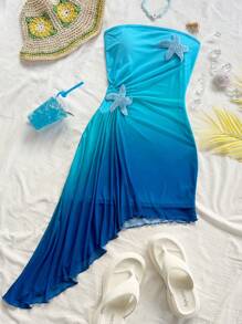 Soleia Đầm ngắn kiểu Bohemian nhiệt đới màu cam thanh lịch, không dây vai, xếp ly bồng bềnh, điểm xuyết họa tiết sao biển, thích hợp cho các dịp thường nhật mùa xuân/hè, đám cưới trên bãi biển, lễ tốt nghiệp, tiệc brunch, ngày lễ Thánh Patrick, kỳ nghỉ xuân, lễ Phục sinh, lễ hội âm nhạc, kỳ nghỉ. - Màu xanh lam - Xem 3