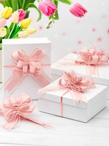 SHEIN 5/10pcs Pink Bowknot Pull Flower Decoration Ribbon For Room Decoration, Wedding Car, And Mirror, Snow Yarn Pull Flower Ribbon For Holidays And Celebrations,Bow Ribbon Gift Packing Flower Bow Knot Party Wedding Car Room Decor - Pink - View 1