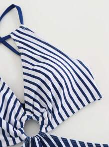 Swim Chiccia Đồ bơi một mảnh in họa tiết xanh trắng cho nam dự tiệc bãi biển và ngày lễ - Xanh và trắng - Xem 7